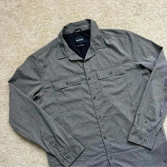 Prana Garvan Long Sleeve Shirt Gray Men's Size Large Outdoor Active # M21212643 - Picture 16 of 16